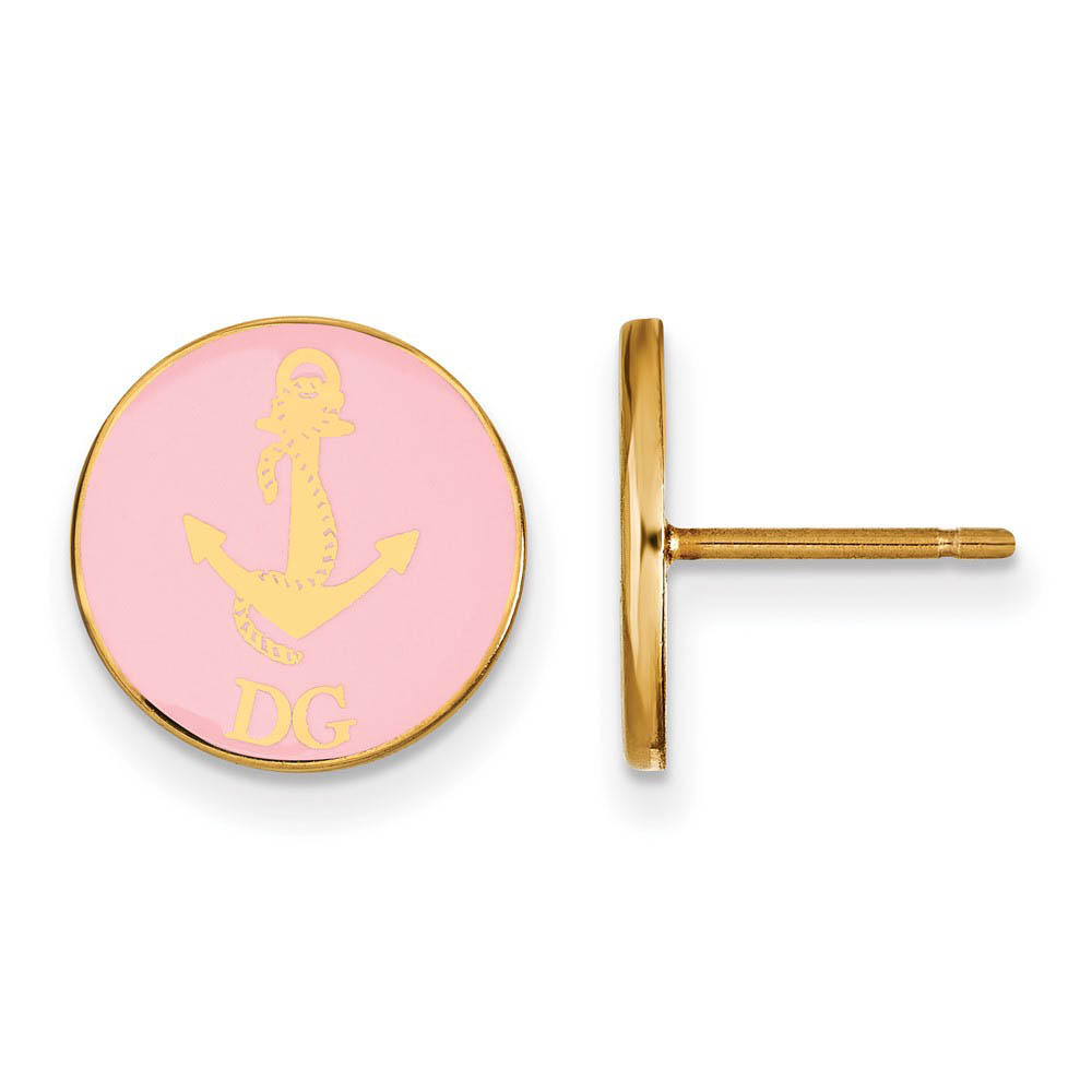 14K Plated Silver Delta Gamma Pink Enamel Anchor Post Earrings