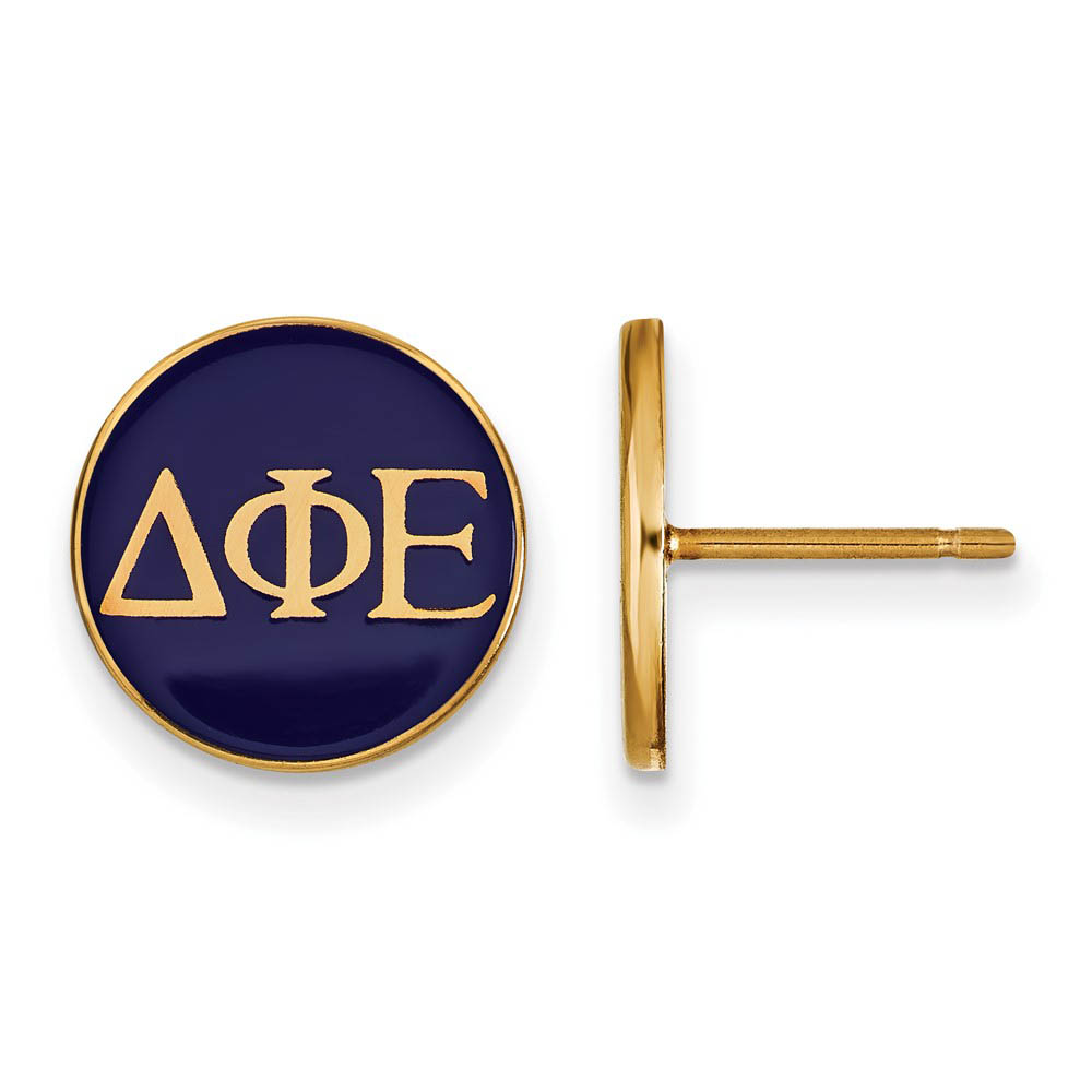 14K Plated Silver Delta Phi Epsilon Blue Enamel Disc Post Earrings