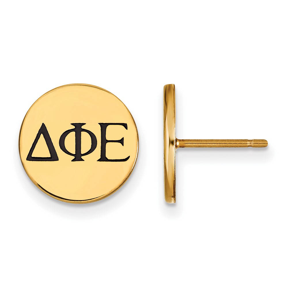 14K Plated Silver Delta Phi Epsilon Black Enamel Greek Post Earrings