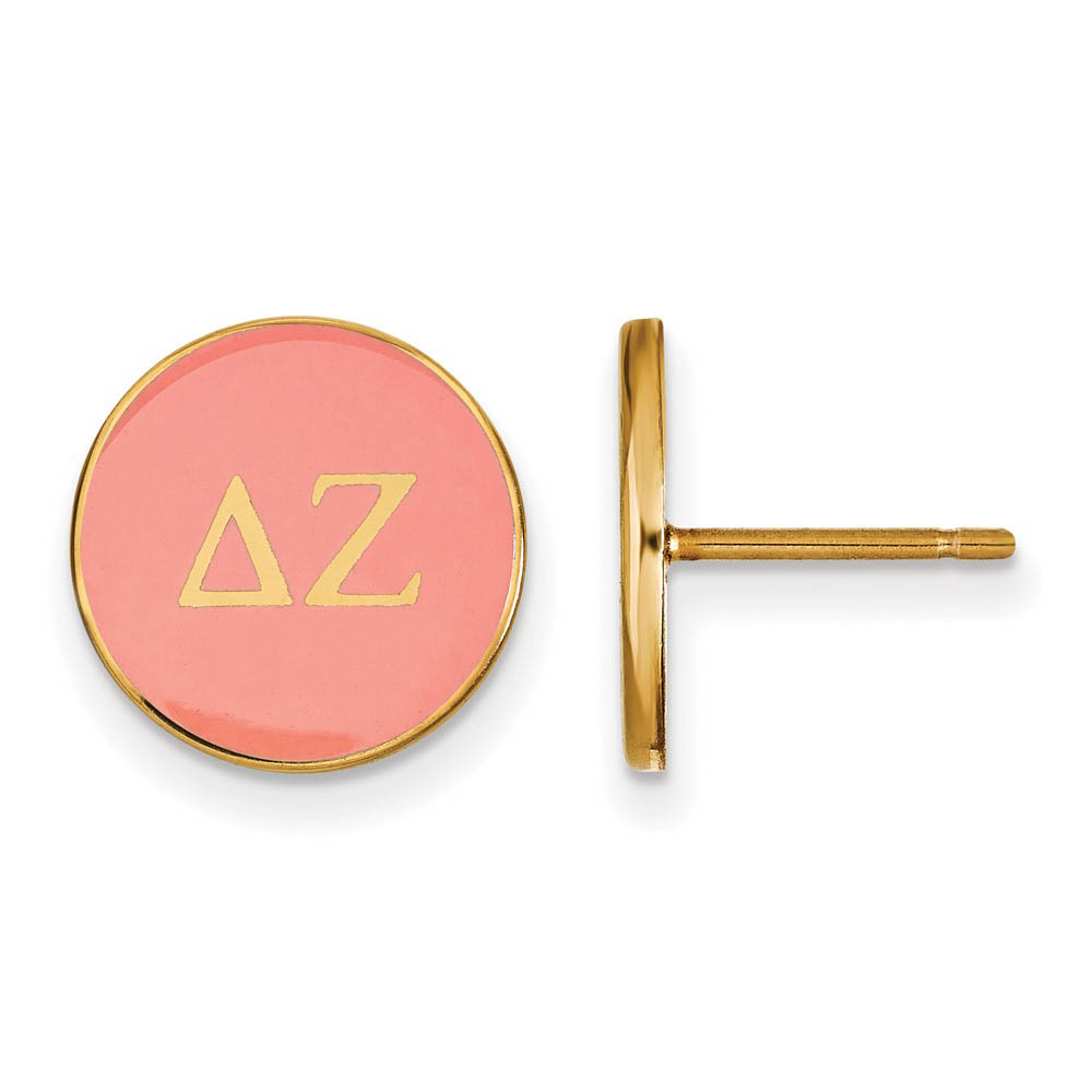 14K Plated Silver Delta Zeta Pink Enamel Disc Post Earrings