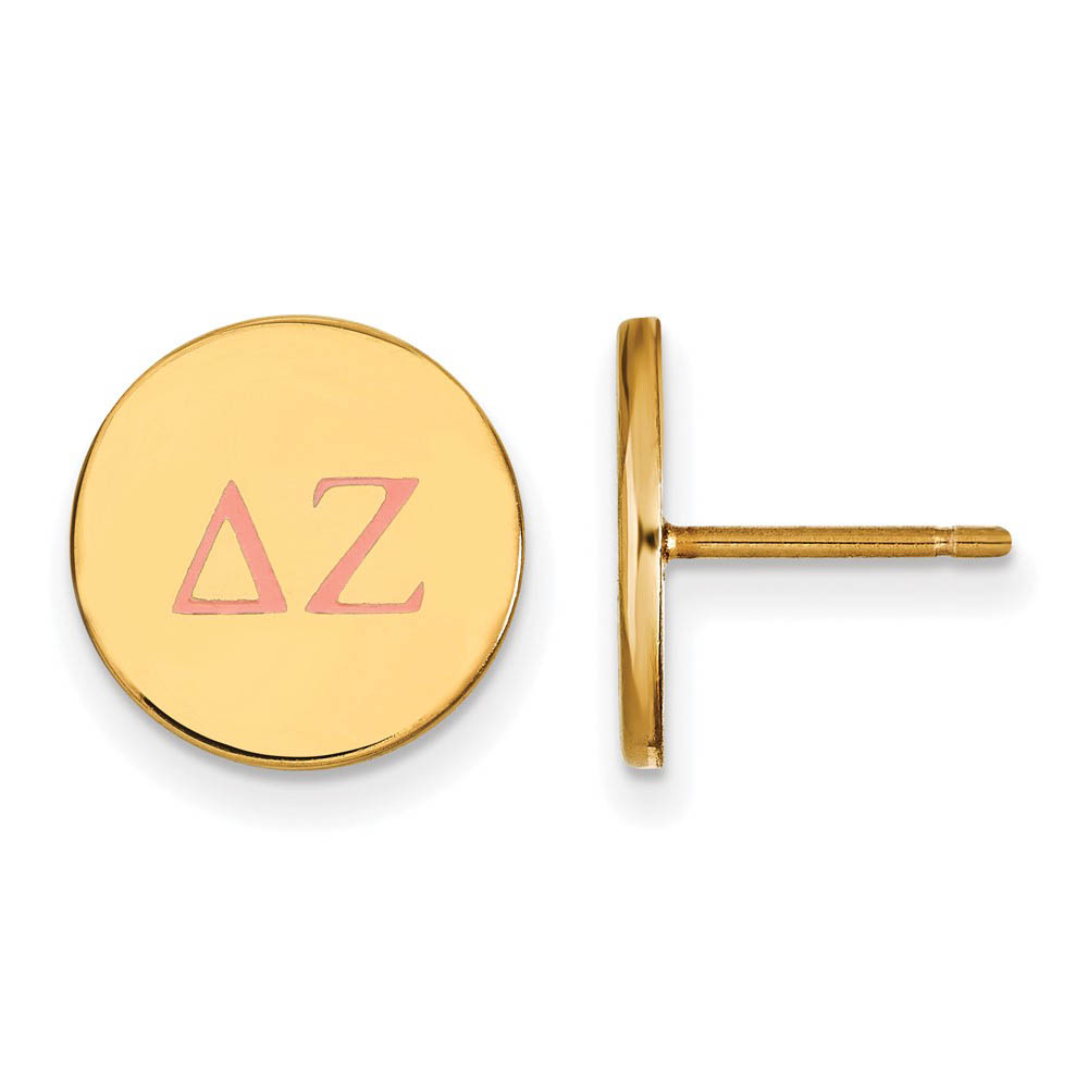 14K Plated Silver Delta Zeta Pink Enamel Greek Letters Post Earrings
