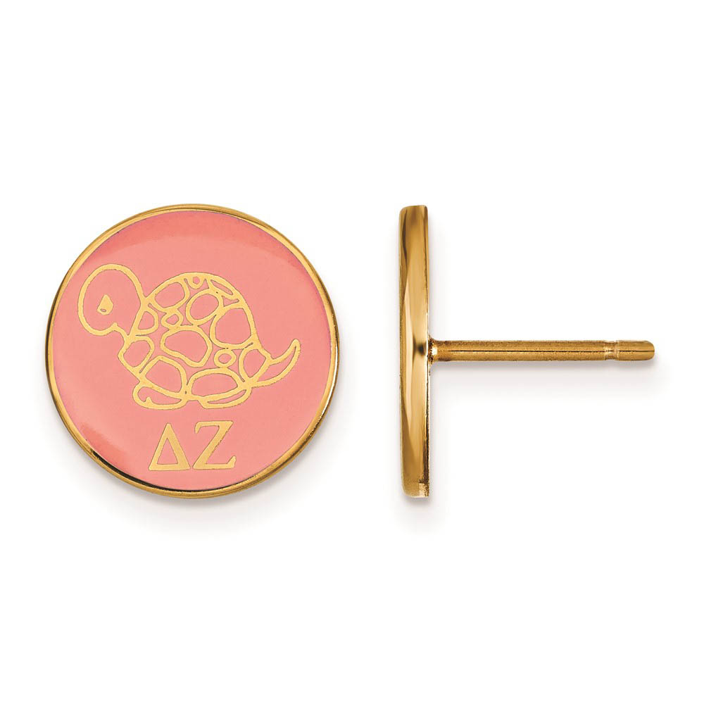 14K Plated Silver Delta Zeta Pink Enamel Turtle Disc Post Earrings