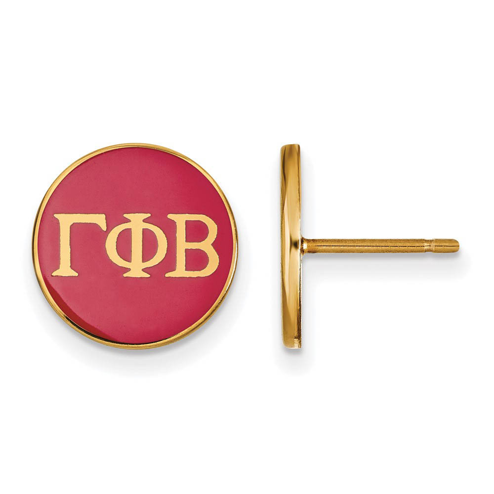 14K Plated Silver Gamma Phi Beta Red Enamel Disc Post Earrings