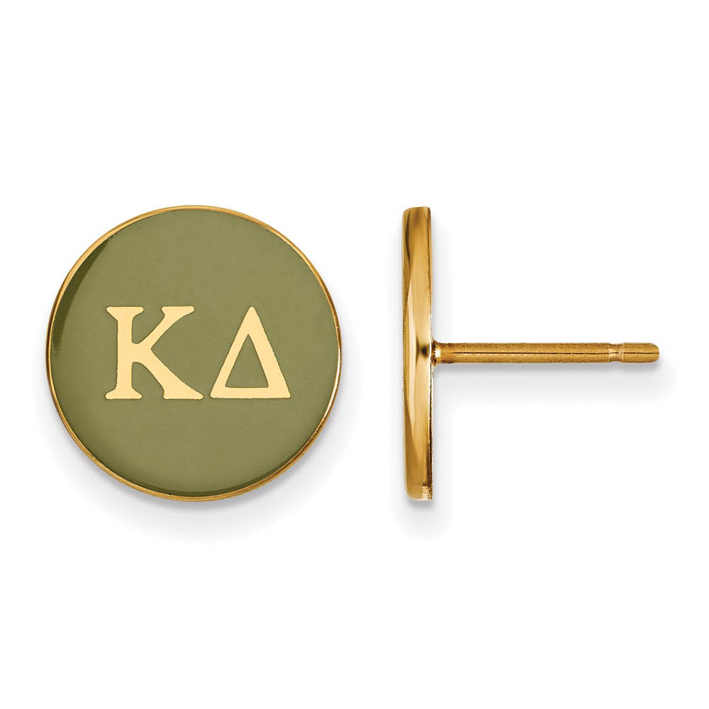 14K Plated Silver Kappa Delta Green Enamel Disc Post Earrings