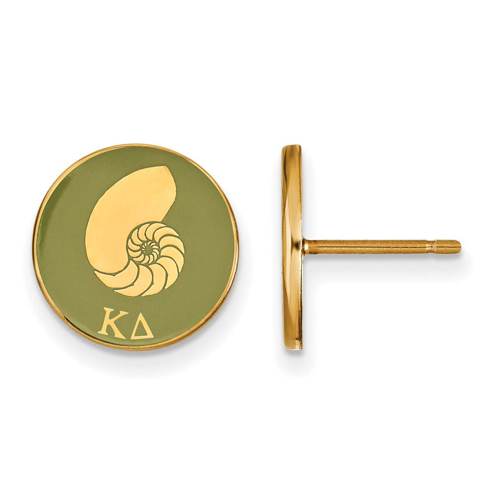 14K Plated Silver Kappa Delta Green Enamel Nautilus Post Earrings