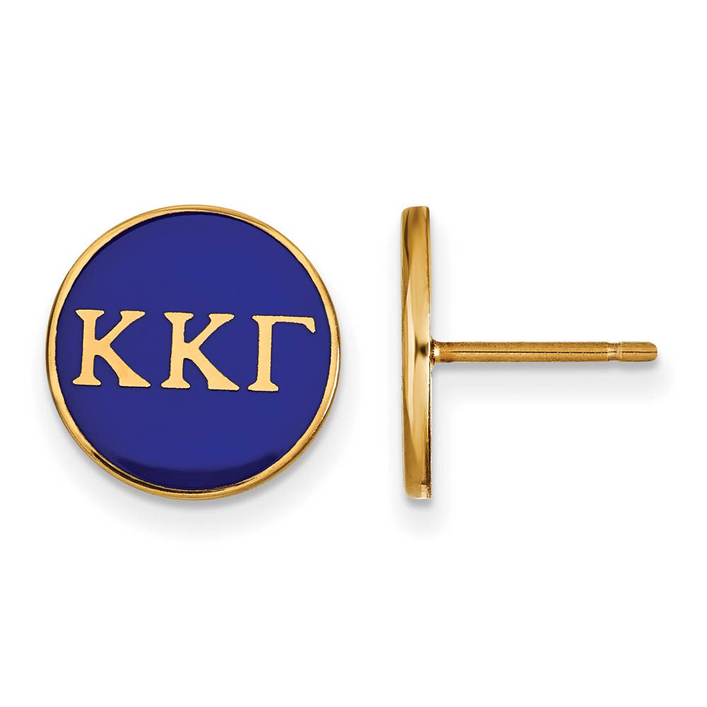 14K Plated Silver Kappa Kappa Gamma Blue Enamel Disc Post Earrings