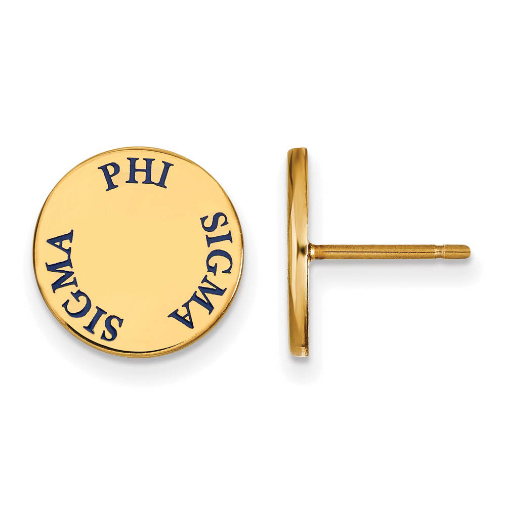 14K Plated Silver Phi Sigma Sigma Blue Enamel Post Earrings