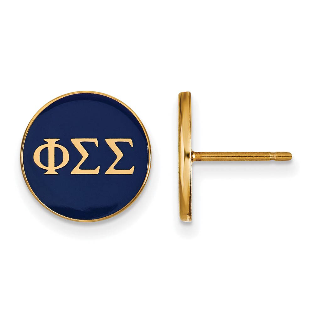 14K Plated Silver Phi Sigma Sigma Blue Enamel Disc Post Earrings