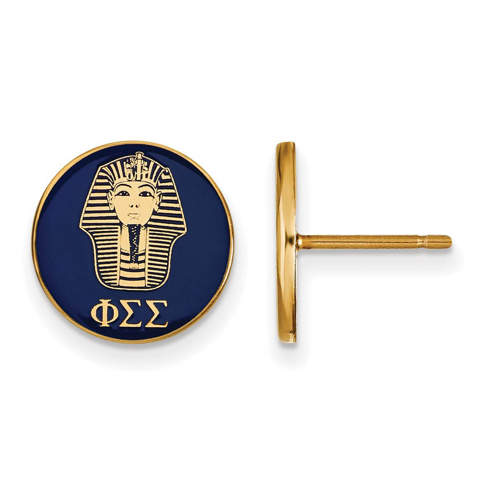 14K Plated Silver Phi Sigma Sigma Blue Enamel Sphinx Post Earrings