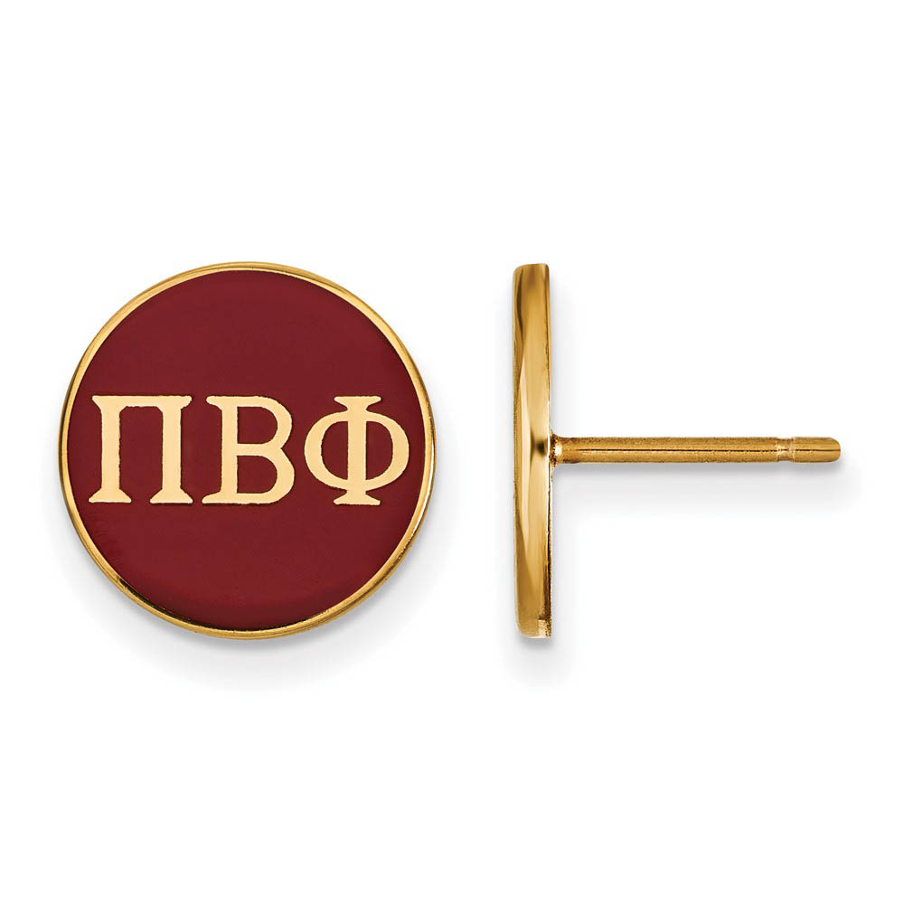 14K Plated Silver Pi Beta Phi Red Enamel Disc Post Earrings