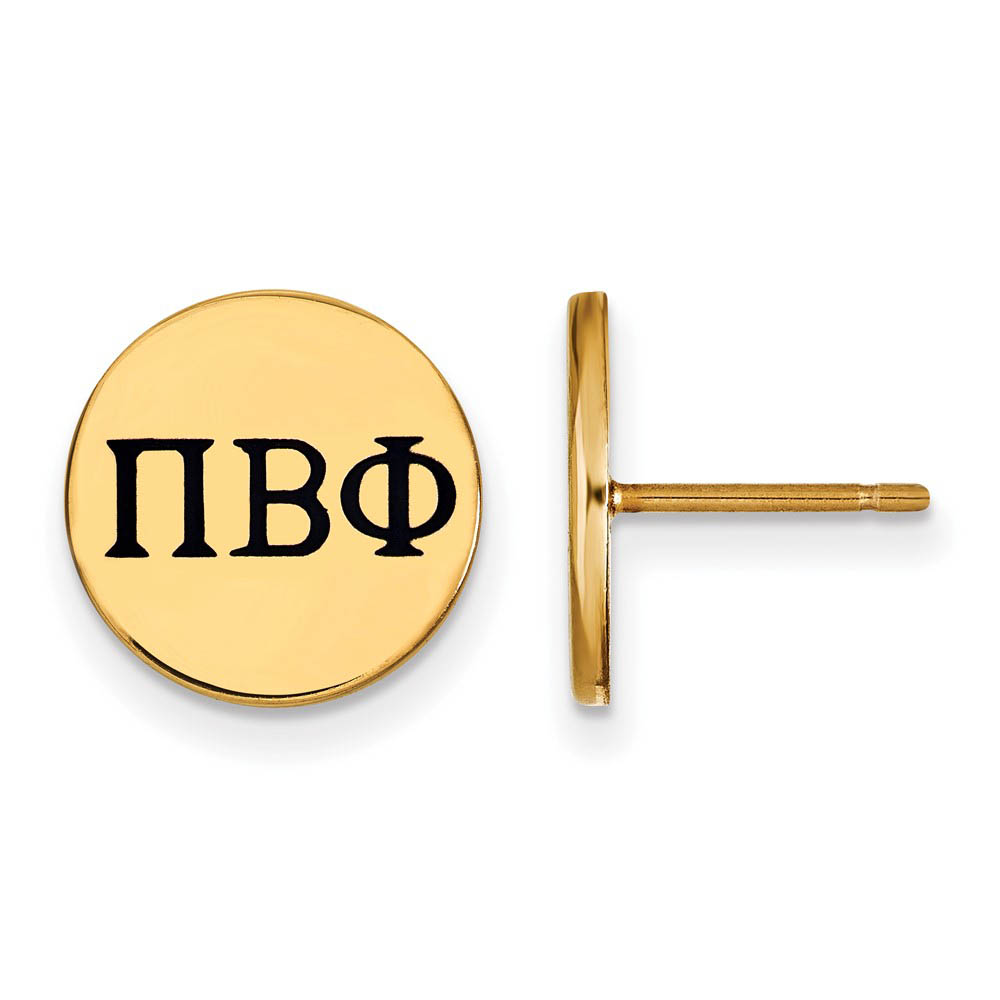 14K Plated Silver Pi Beta Phi Black Enamel Greek Letters Post Earrings