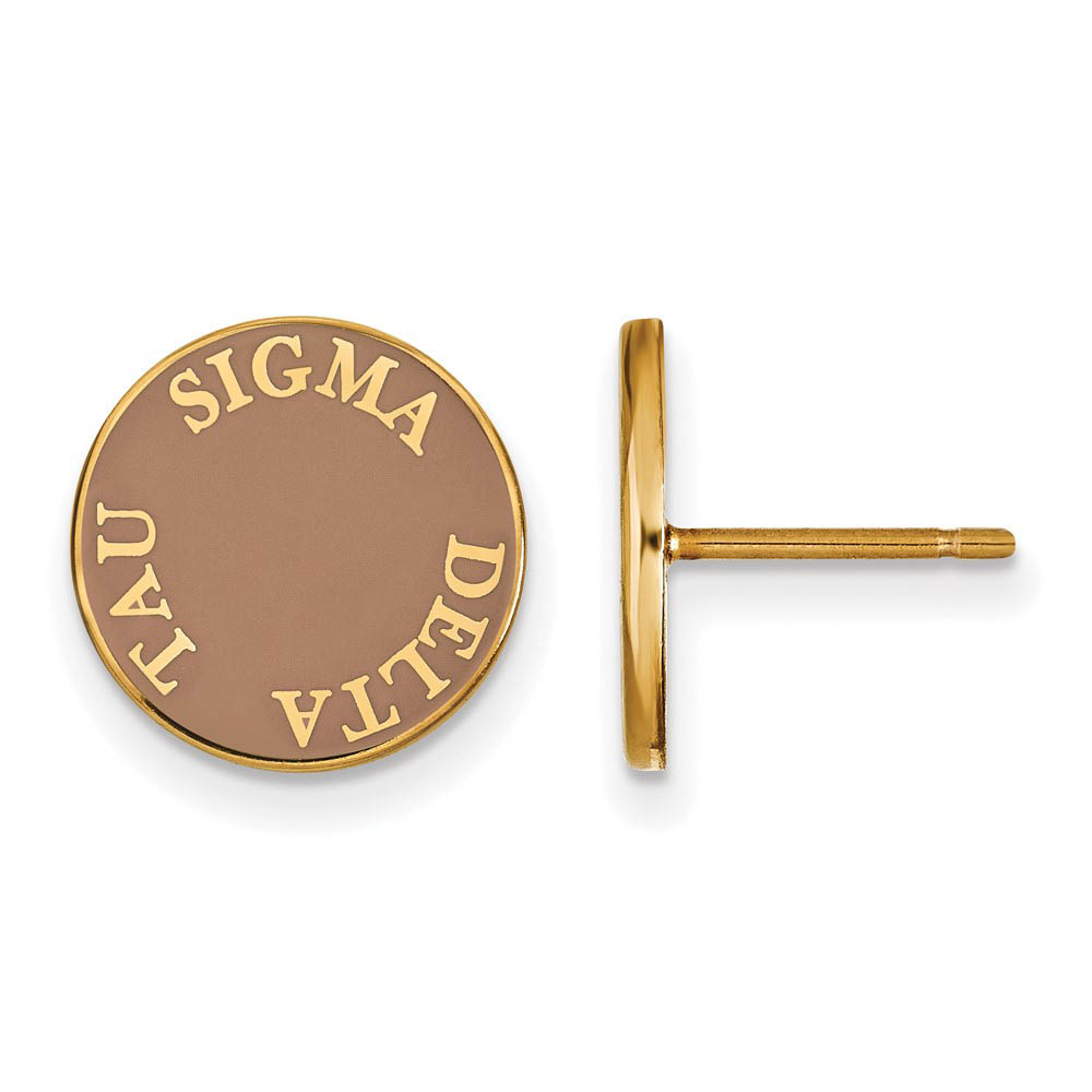 14K Plated Silver Sigma Delta Tau Enamel Disc Post Earrings