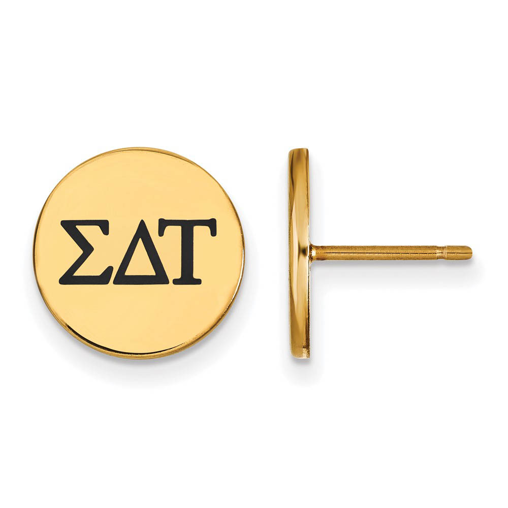 14K Plated Silver Sigma Delta Tau Black Enamel Greek Post Earrings