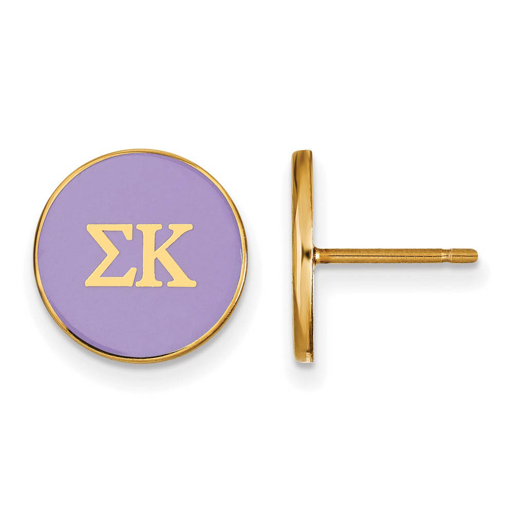14K Plated Silver Sigma Kappa Purple Enamel Disc Post Earrings