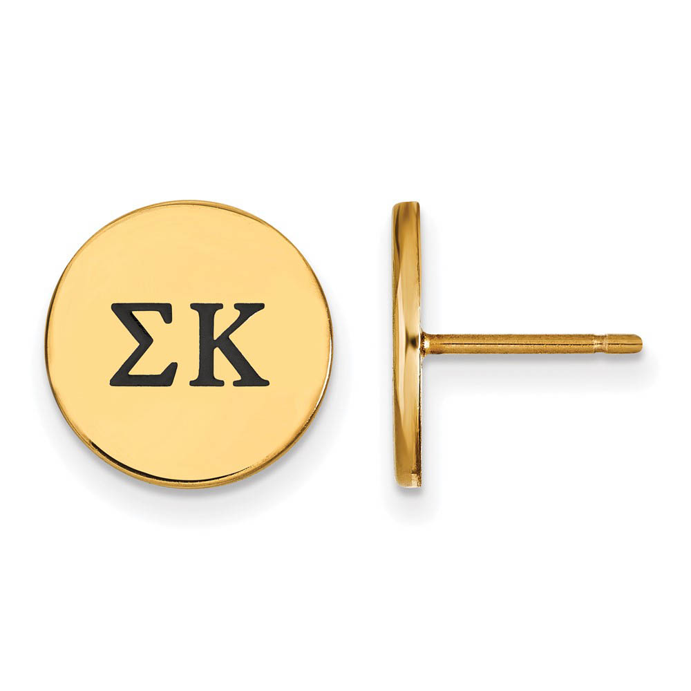 14K Plated Silver Sigma Kappa Black Enamel Greek Letters Post Earrings