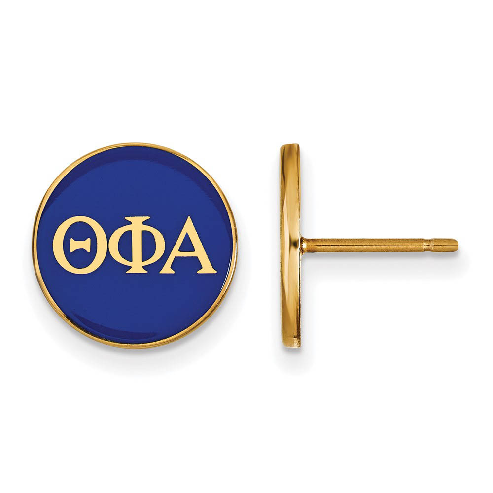 14K Plated Silver, Blue Enamel Theta Phi Alpha Post Earrings