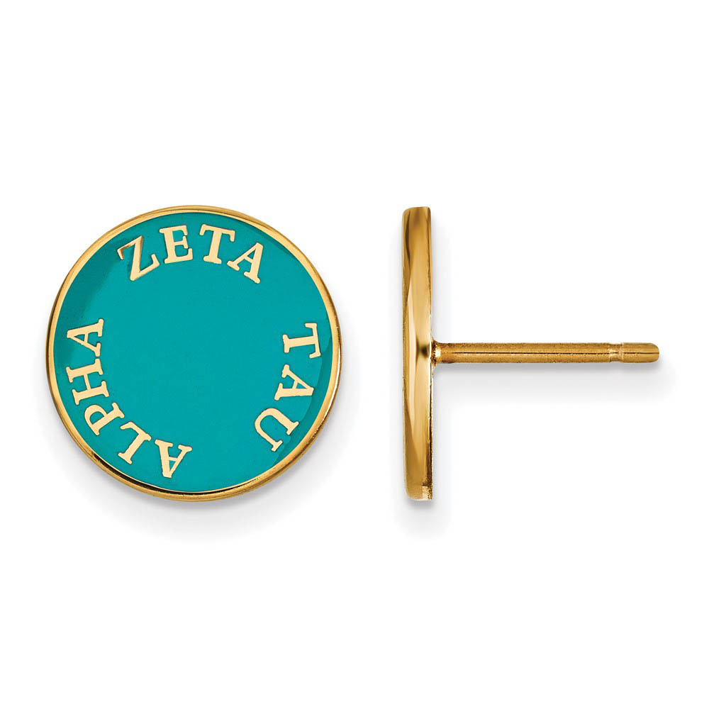 14K Plated Silver & Blue-Green Enamel Zeta Tau Alpha Post Earrings