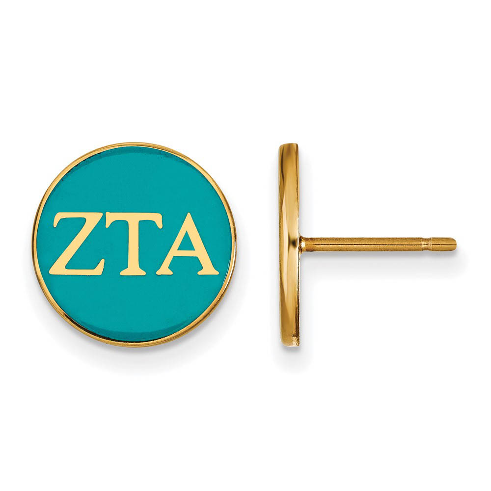 14K Plated Silver, Blue-Green Enamel Zeta Tau Alpha Post Earrings