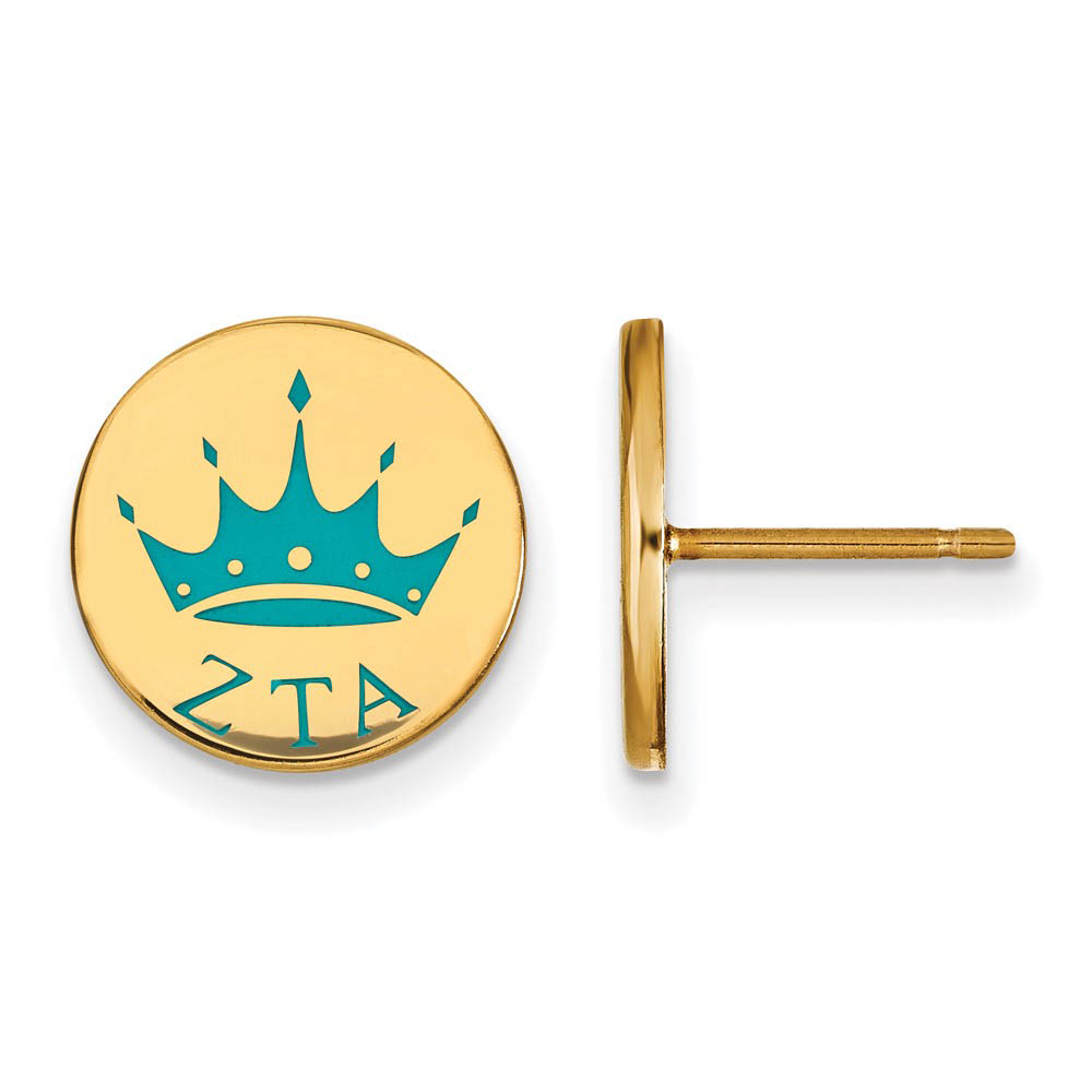 14K Plated Silver Zeta Tau Alpha Enamel Crown Post Earrings