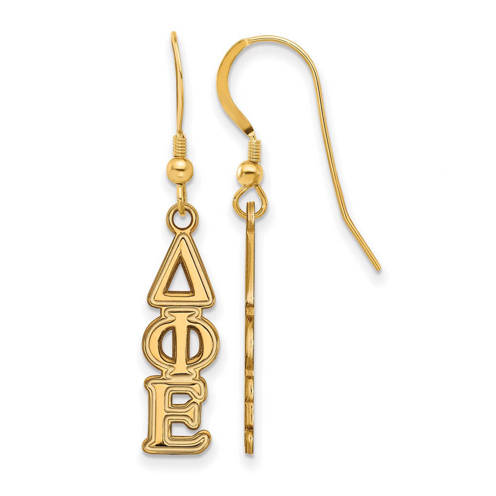14K Plated Silver Delta Phi Epsilon Dangle Earrings