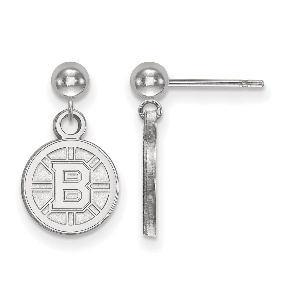 14k White Gold NHL Boston Bruins Ball Dangle Post Earrings