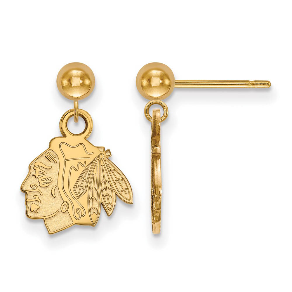14k Yellow Gold NHL Chicago Blackhawks Ball Dangle Post Earrings