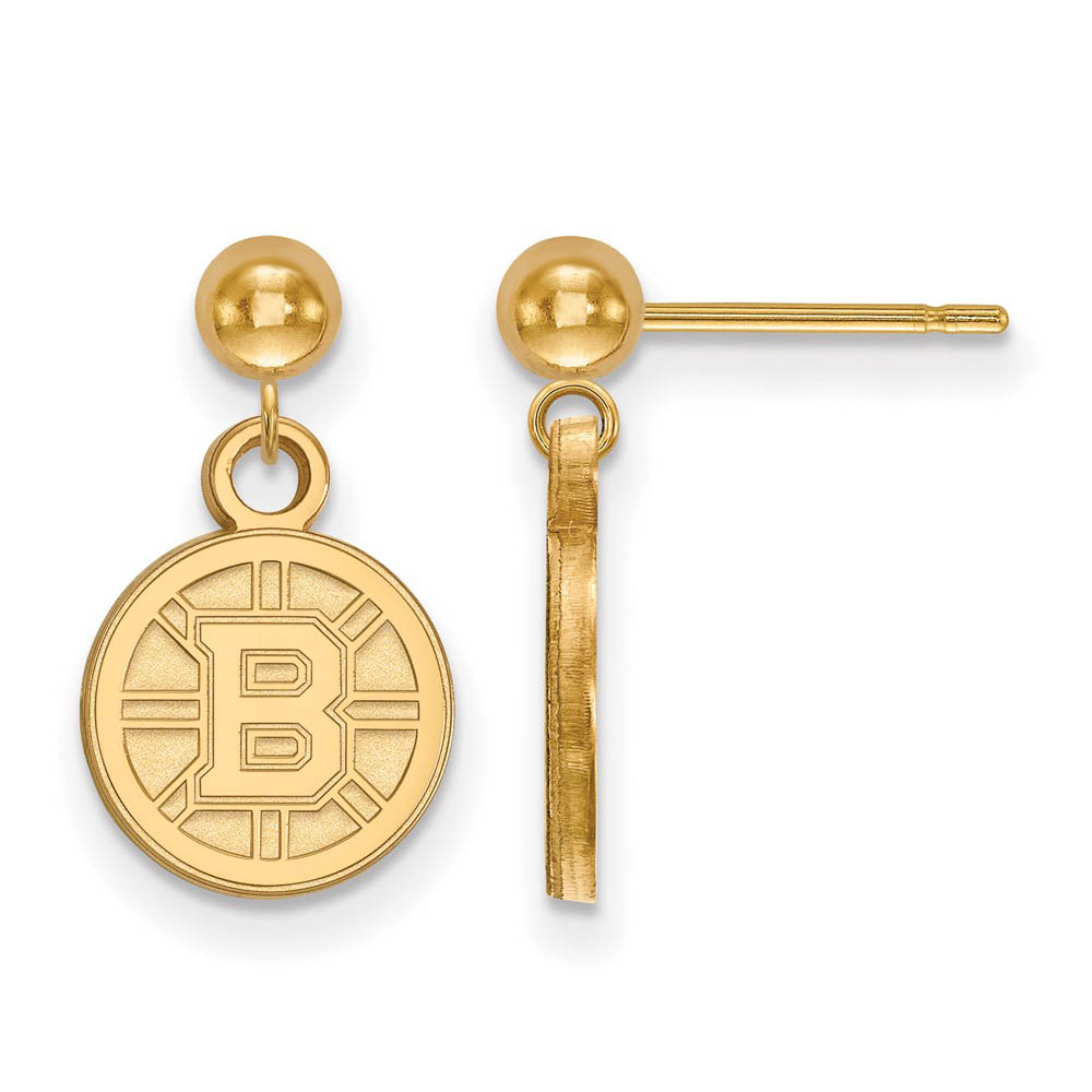 14k Yellow Gold NHL Boston Bruins Ball Dangle Post Earrings