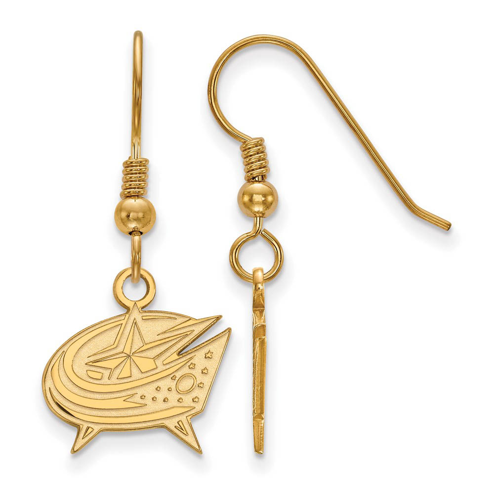 SS 14k Yellow Gold Plated NHL Columbus Blue Jackets SM Dangle Earrings