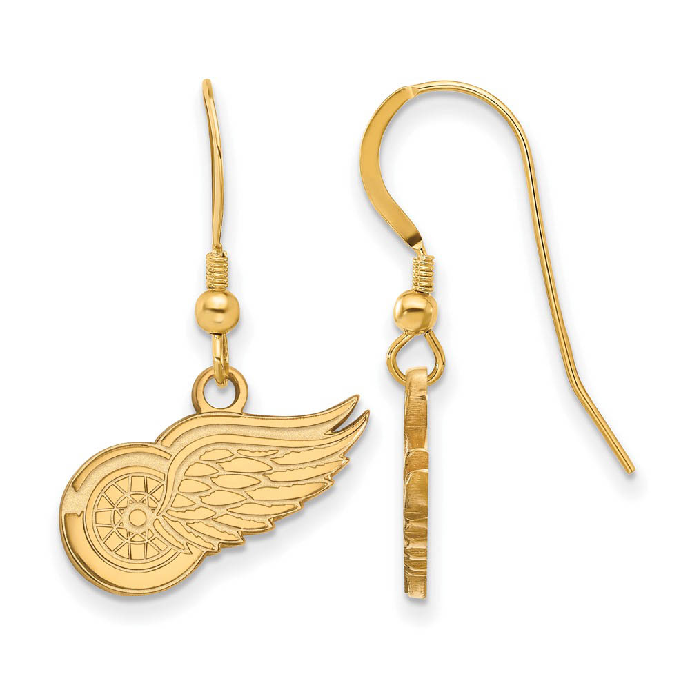 SS 14k Yellow Gold Plated NHL Detroit Red Wings Dangle Earrings