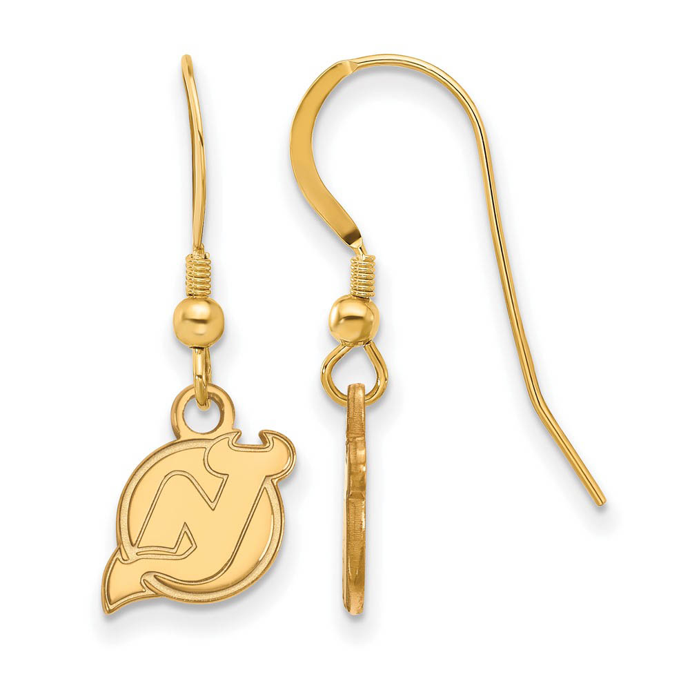 SS 14k Yellow Gold Plated NHL New Jersey Devils Dangle Earrings