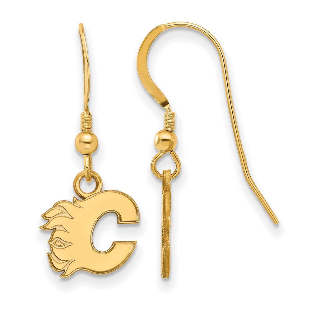SS 14k Yellow Gold Plated NHL Calgary Flames Dangle Earrings