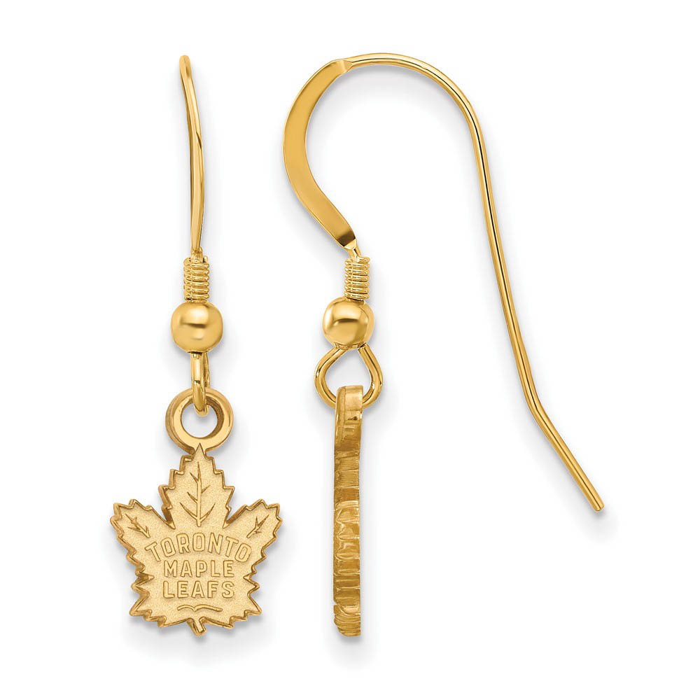SS 14k Yellow Gold Plated NHL Toronto Maple Leafs Dangle Earrings