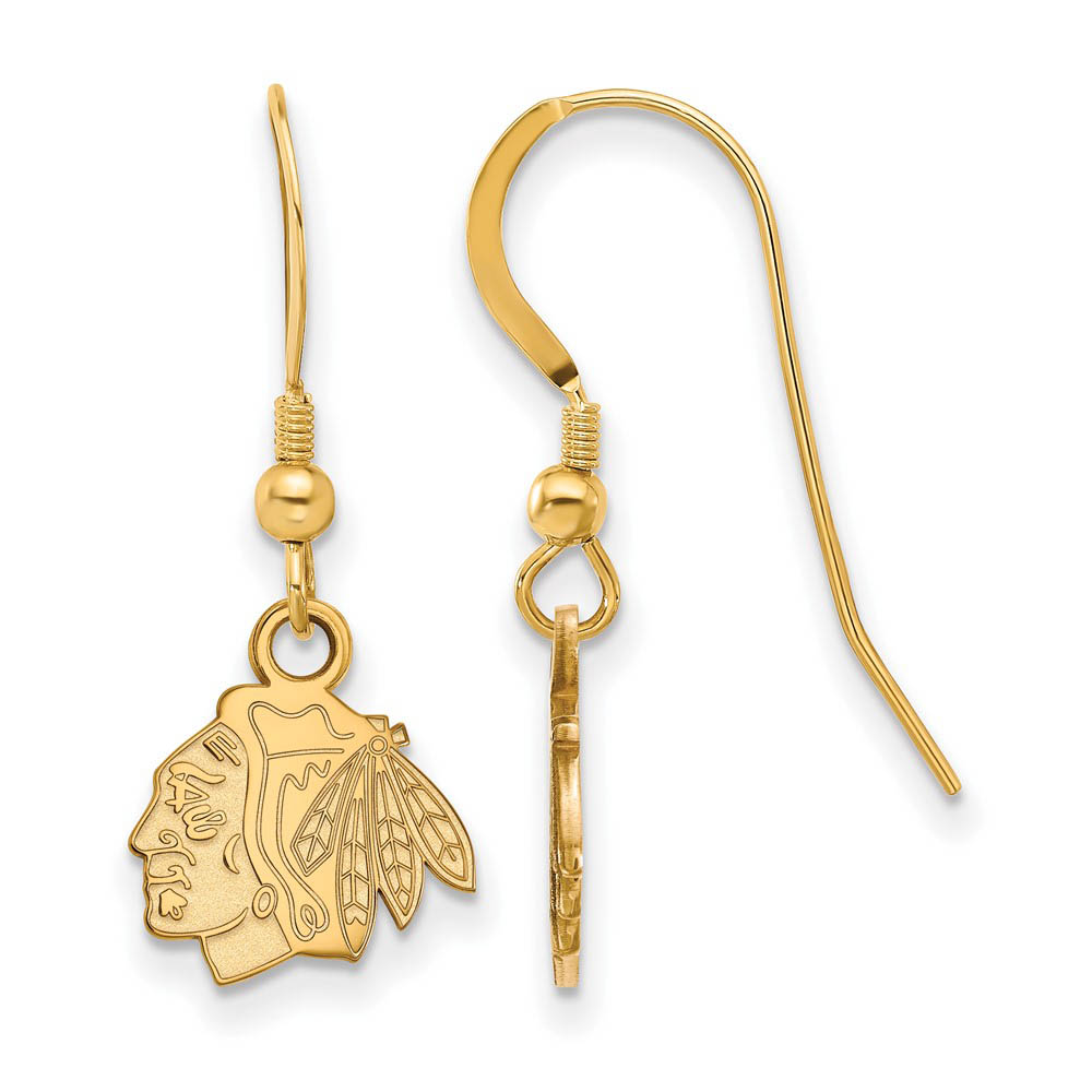 SS 14k Yellow Gold Plated NHL Chicago Blackhawks Dangle Earrings