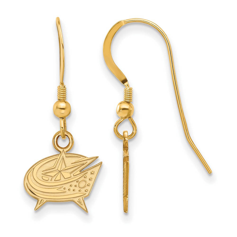 SS 14k Yellow Gold Plated NHL Columbus Blue Jackets Dangle Earrings