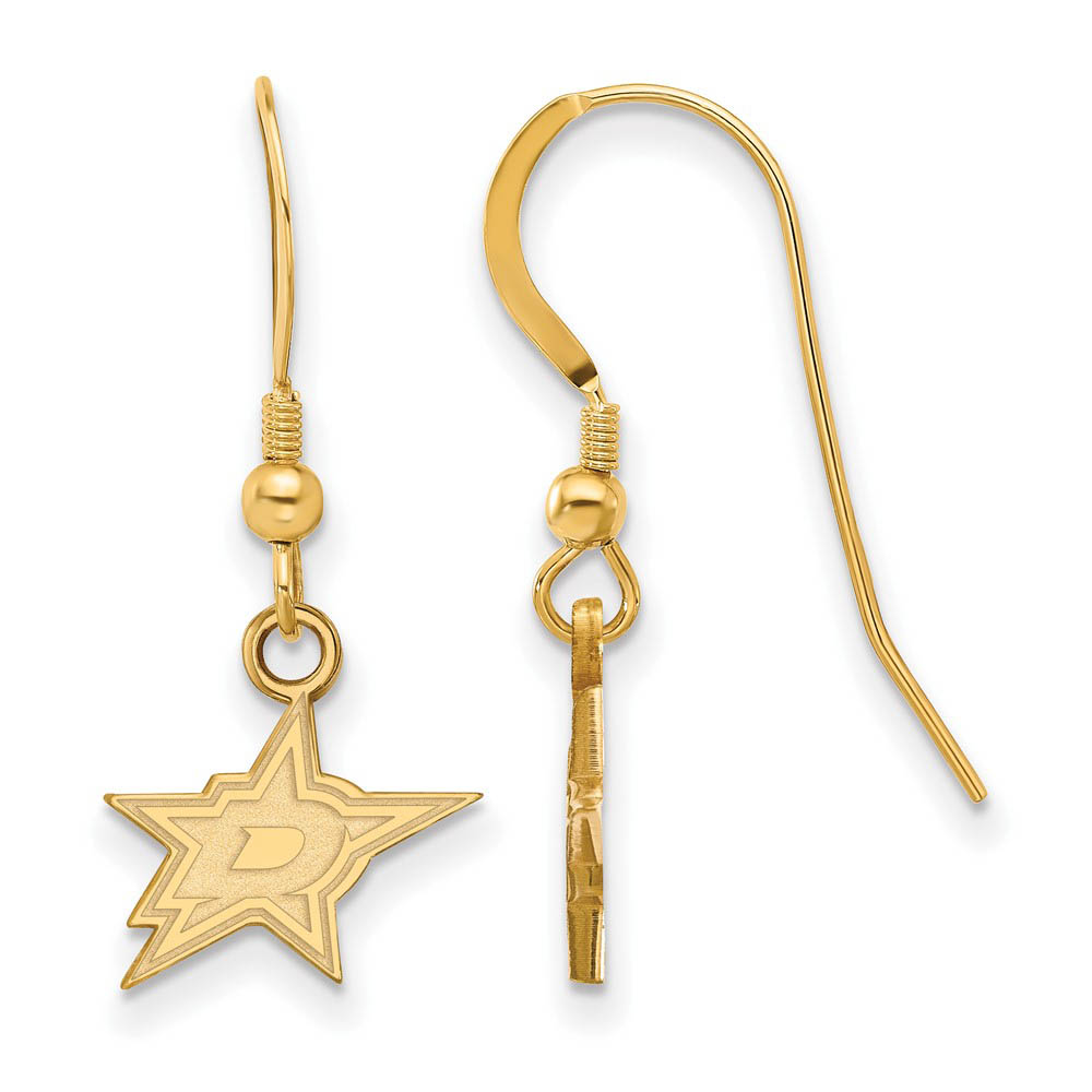 SS 14k Yellow Gold Plated NHL Dallas Stars Dangle Earrings