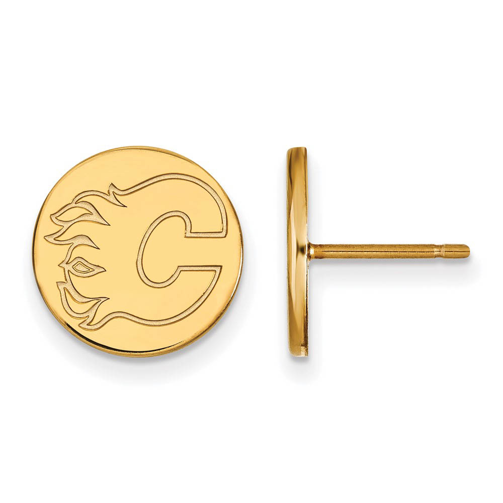 SS 14k Yellow Gold Plated NHL Calgary Flames Post Earrings