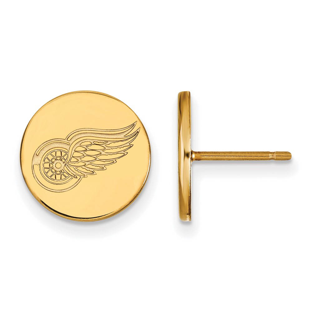 SS 14k Yellow Gold Plated NHL Detroit Red Wings SM Disc Post Earrings