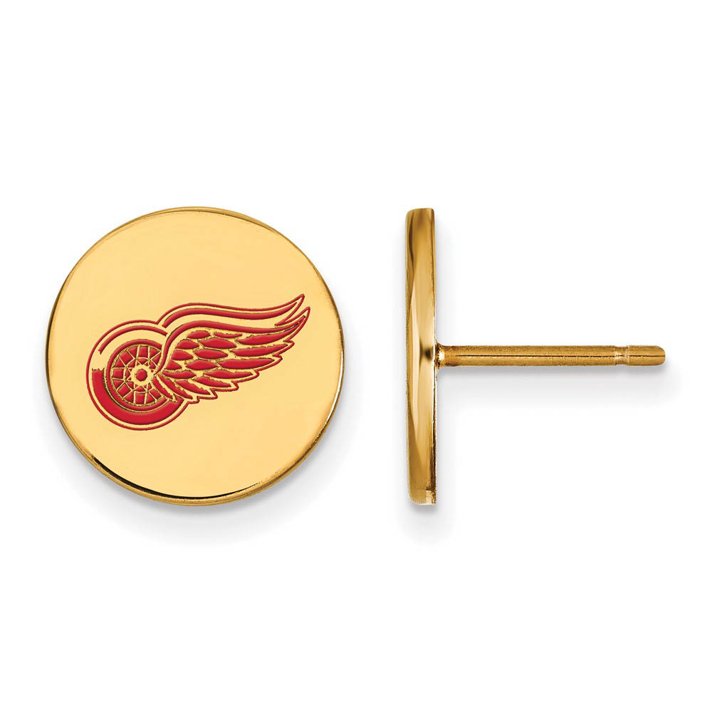 SS 14k Yellow Gold Plated NHL Red Wings SM Enamel Post Earrings
