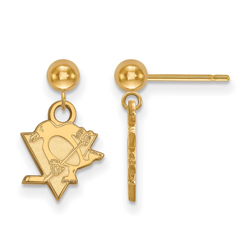 SS 14k Yellow Gold Plated NHL Pittsburgh Penguins Ball Dangle Earrings