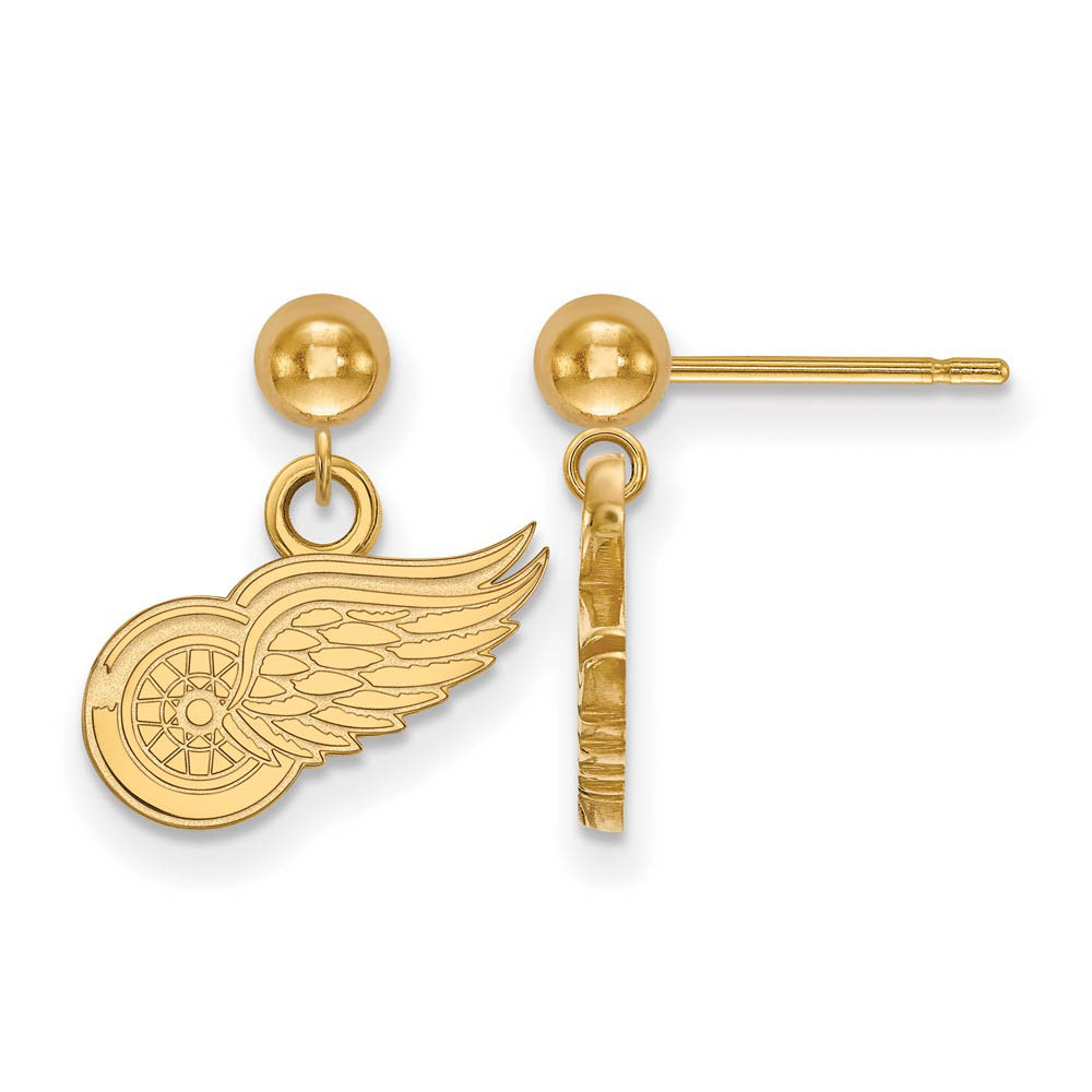 SS 14k Yellow Gold Plated NHL Detroit Red Wings Ball Dangle Earrings