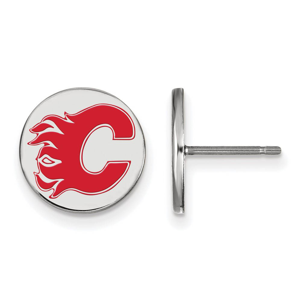 Sterling Silver NHL Flames Enamel Disc Post Earrings