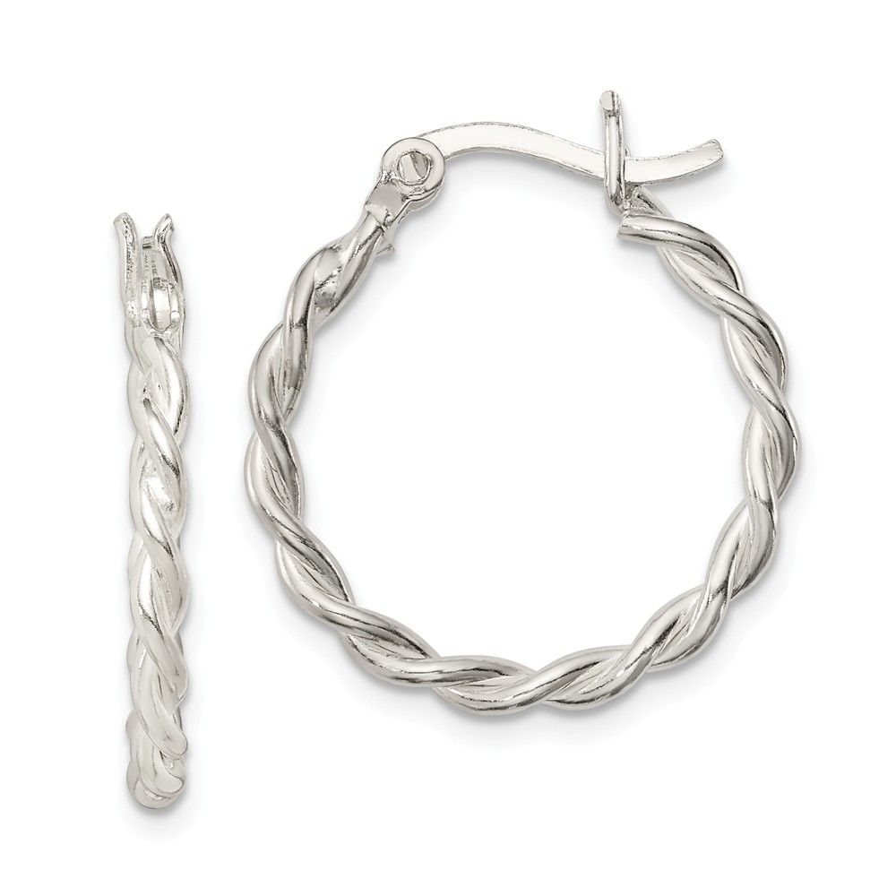 Twisted Double Round Hoop Earrings in Sterling Silver, 20mm (3/4 In)