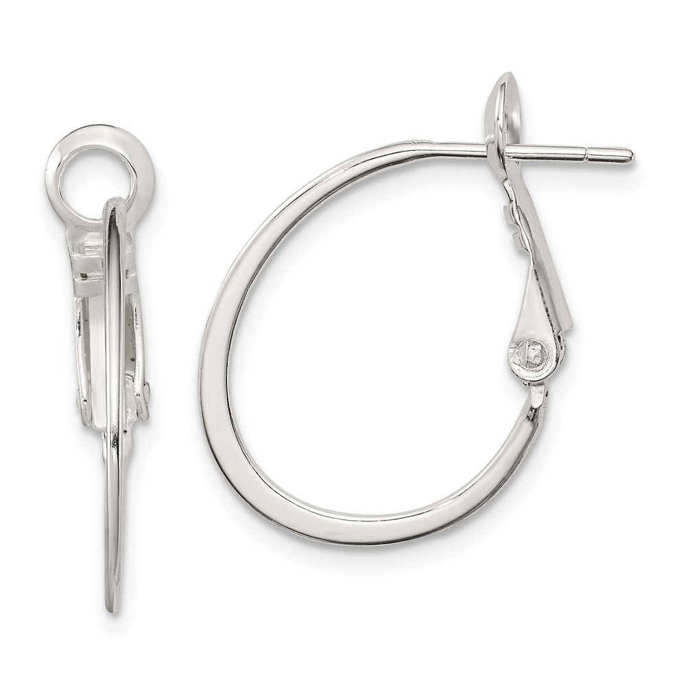 Sterling Silver Flat Oval Hoop Omega Back Earrings, 22mm (7/8 Inch)