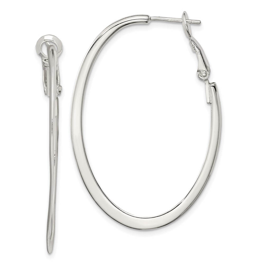 Oval Omega Back Hoop Earrings in Sterling Silver - 40mm (1 1/2 Inch)