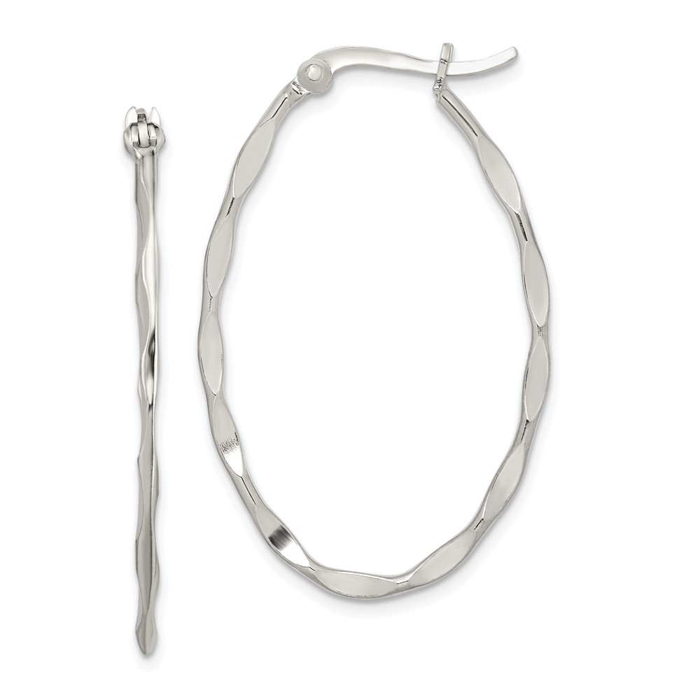 Twisted Oval Hoop Earrings in Sterling Silver - 37mm (1 7/16 Inch)