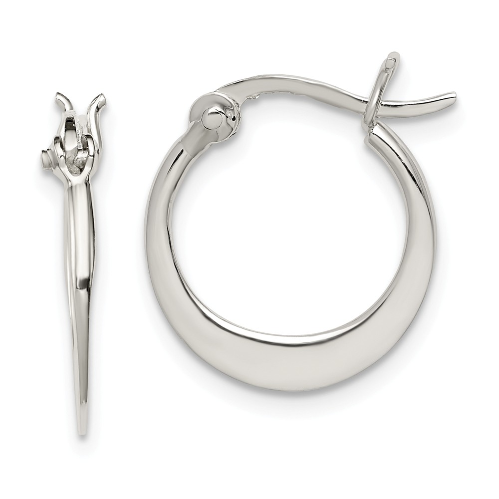 Flat Round Crescent Hoop Earrings in Sterling Silver - 17mm (5/8 Inch)