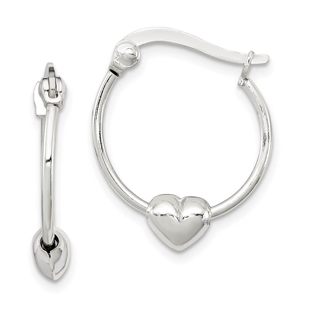 Heart Round Hoop Earrings in Sterling Silver - 17mm (5/8 Inch)