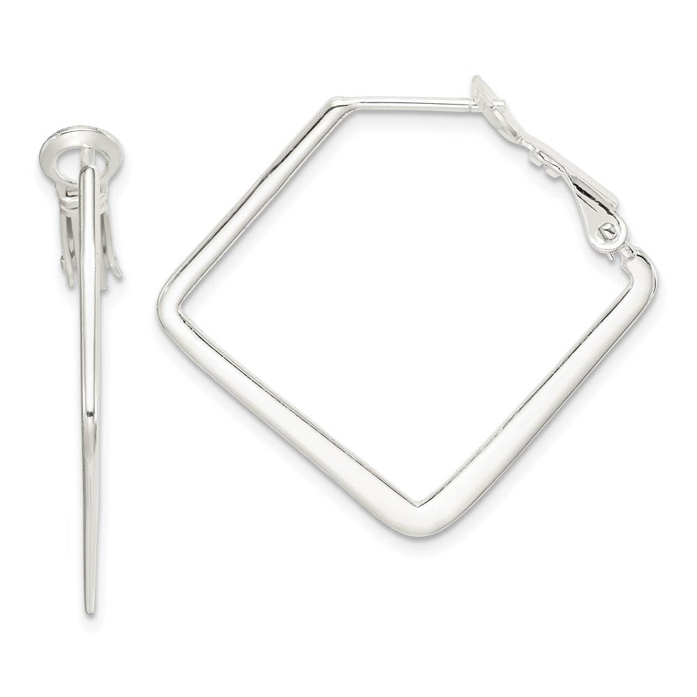 Flat Square Hoop Earrings in Sterling Silver - 30mm (1 1/8 Inch)