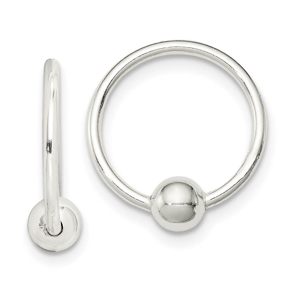 Ball Round Hoop Earrings Sterling Silver - 15mm (9/16 in)