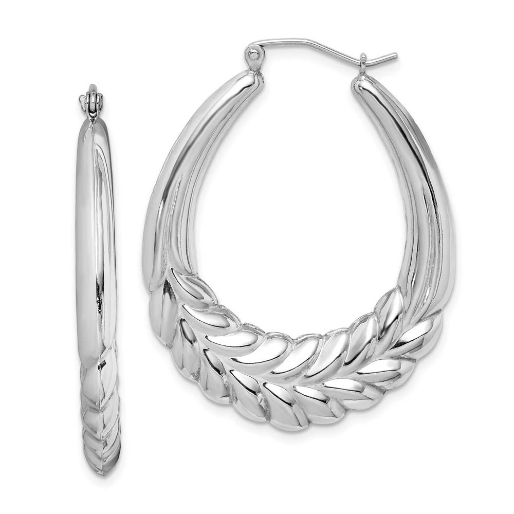 Puffed Oval Hoop Wheat Design Earrings in Sterling Silver, 42mm